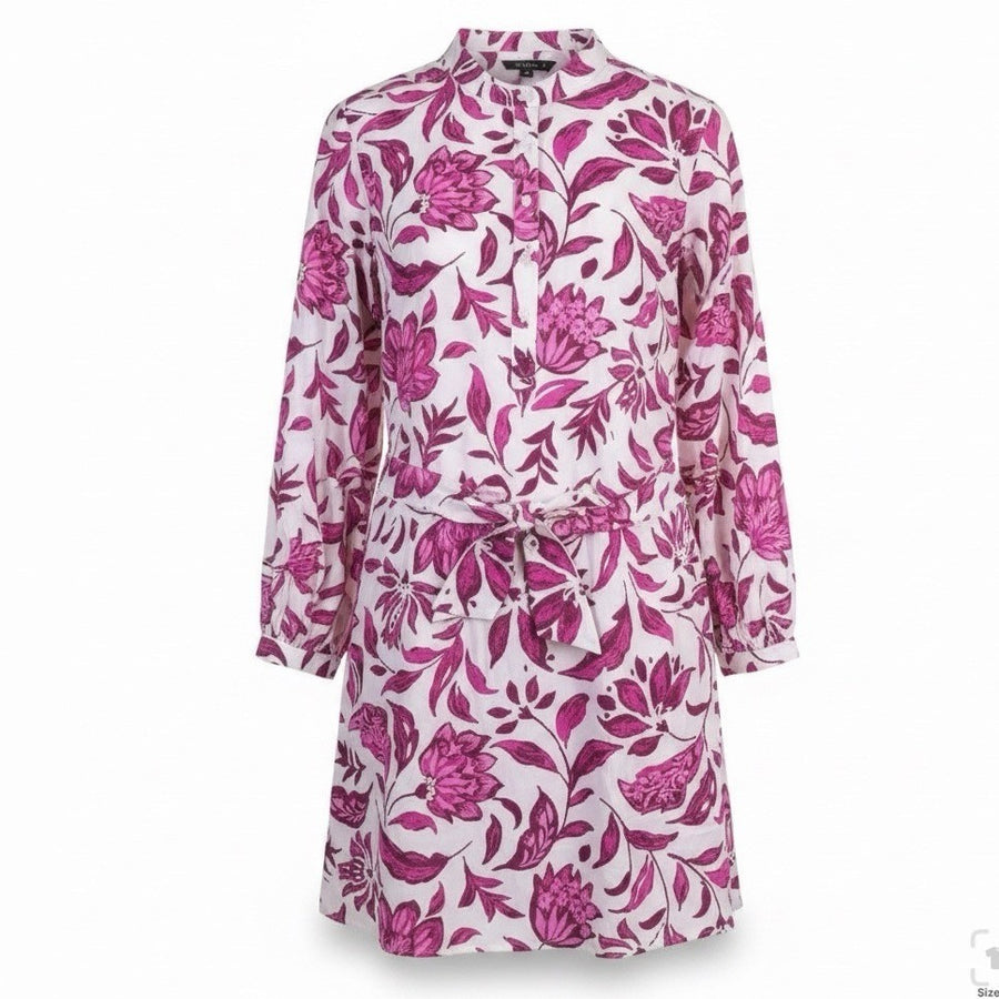 Ann Taylor Womens White & Pink Cotton Floral Print Belted Long-Sleeve Dress Size
