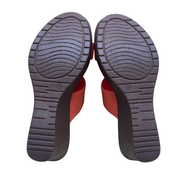 Lauren Blakwell Women’s Red Open-Toe Slip-On Dual-Strap Wedge Sandals Size 7