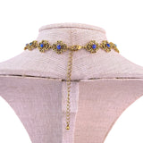 Vintage Avon Gold Tone Necklace Blue Briolette Drop & Rhinestone Accents