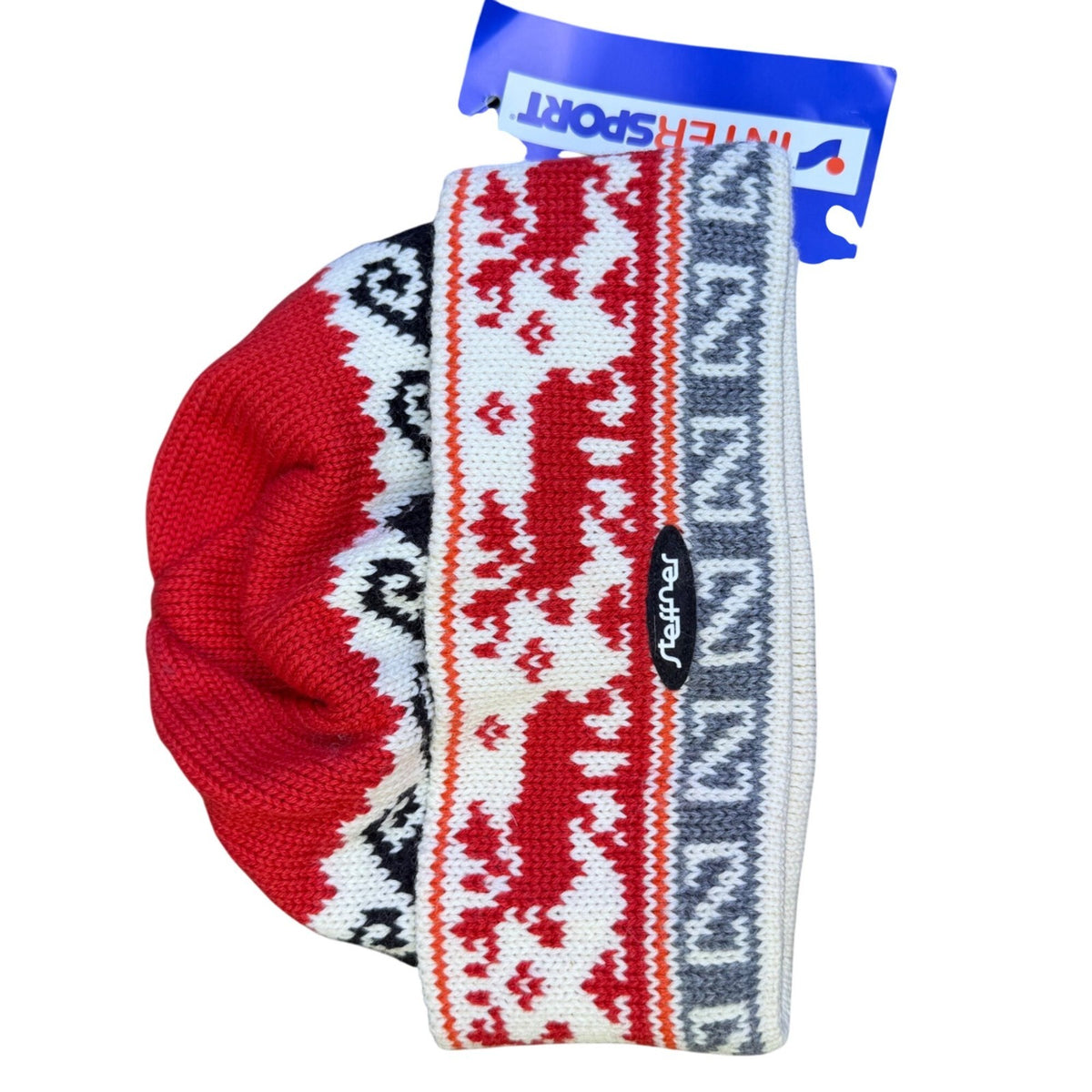 Steffner Red/Gray/White Womens Knitted Patterned Beanie Hat Winter Accessory