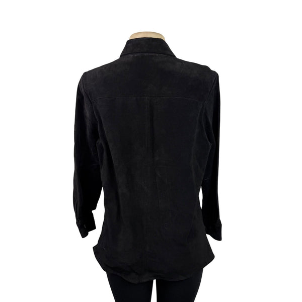 Sutton Studio Womens Black Suede Button-Down Shirt Long Sleeve Sz Large