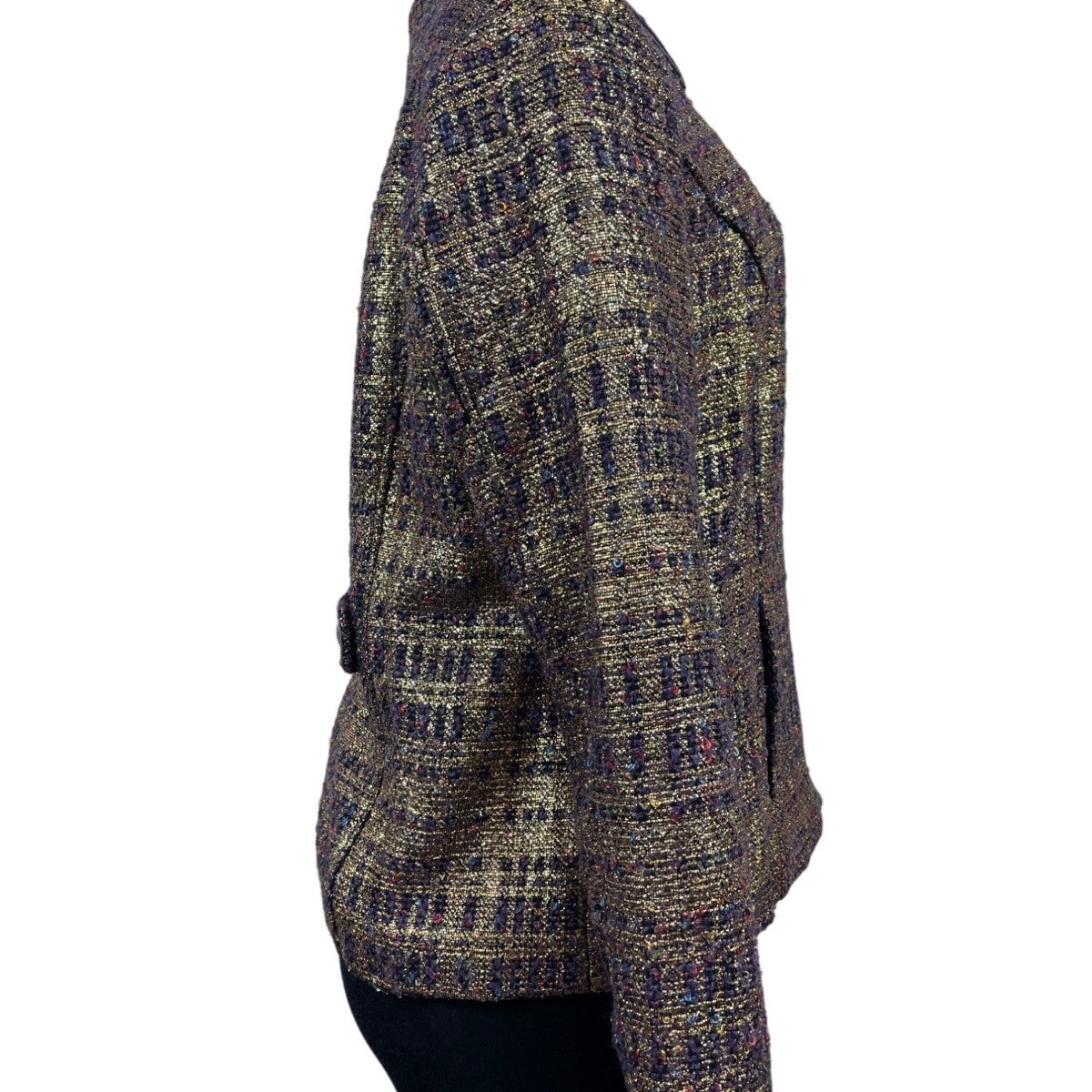 Vintage Draper’s & Damons Women’s Gold and Purple Tweed Blazer Coat Sz M
