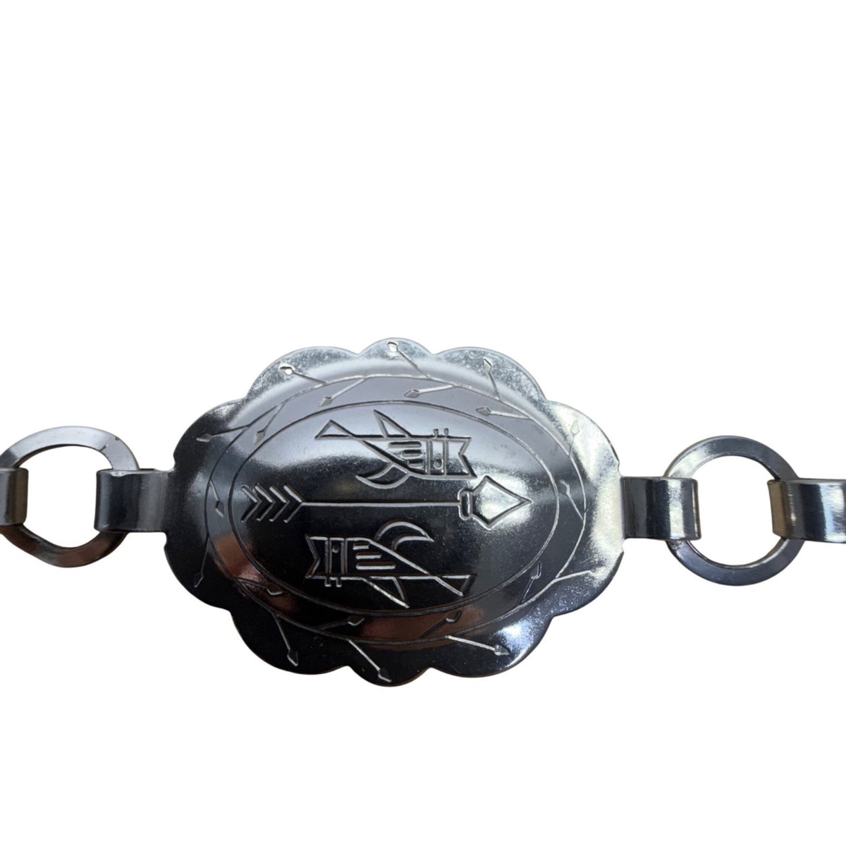 Vintage Silver Oval Concho Belt Engraved Native Arrows Adjustable