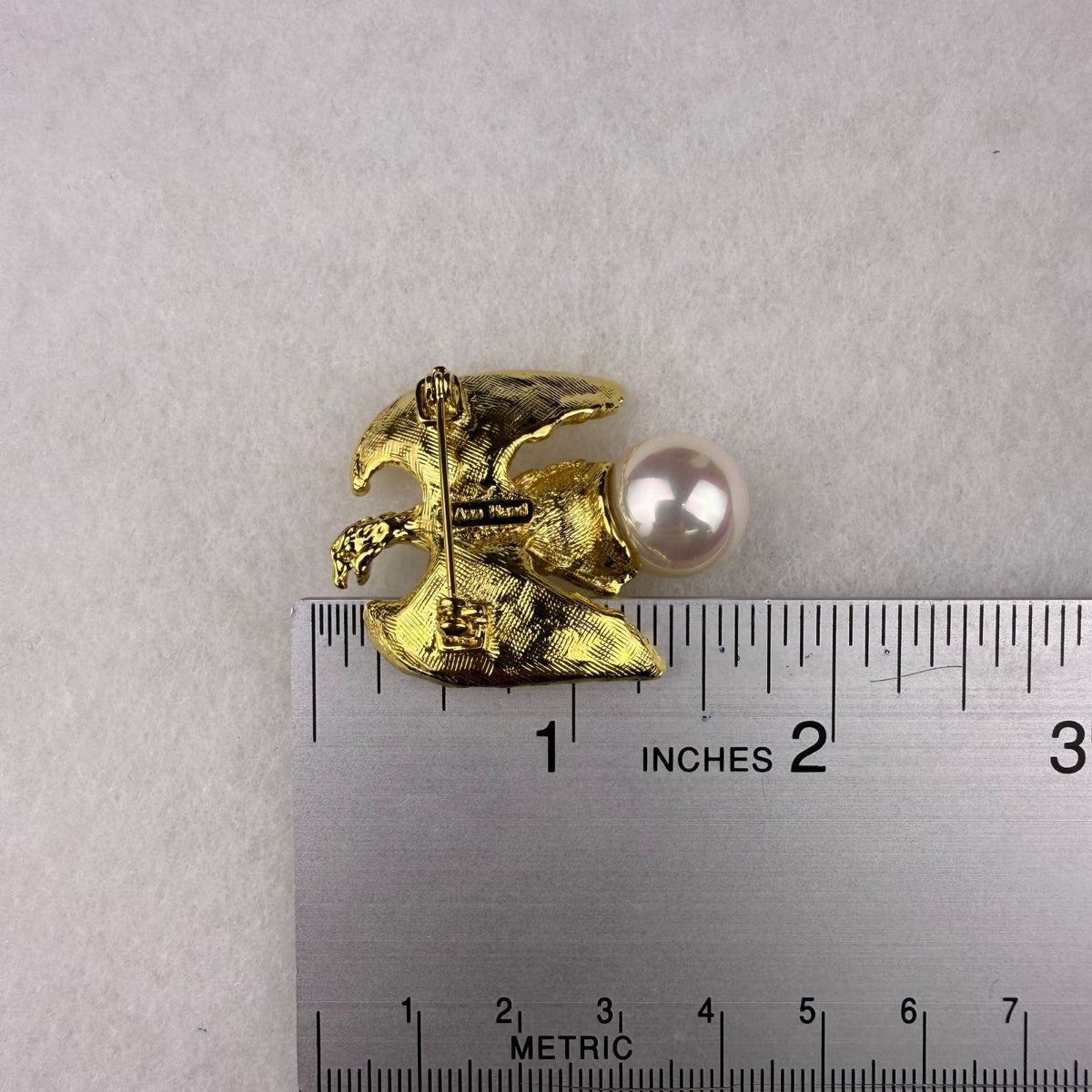 Ann Hand Womens Gold Tone Eagle Brooch With Faux Pearl Accent Elegant Pin