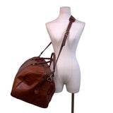 D&D Firenze Men’s Brown Leather Double Handles Shoulder Strap Travel Duffel Bag