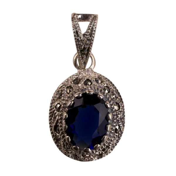 Sterling Silver 925 Womens Blue Stone Pendant Sapphire Color Oval Design
