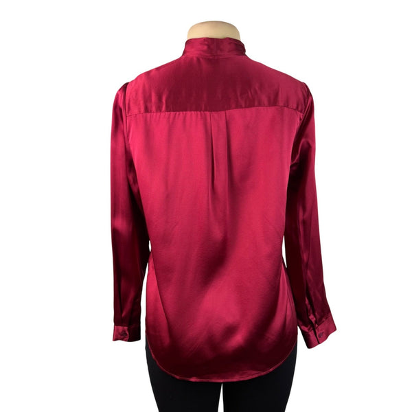 LilySilk Womens Red 100% Mulberry Silk Long-Sleeve Bow Blouse Luxury Design Sz M