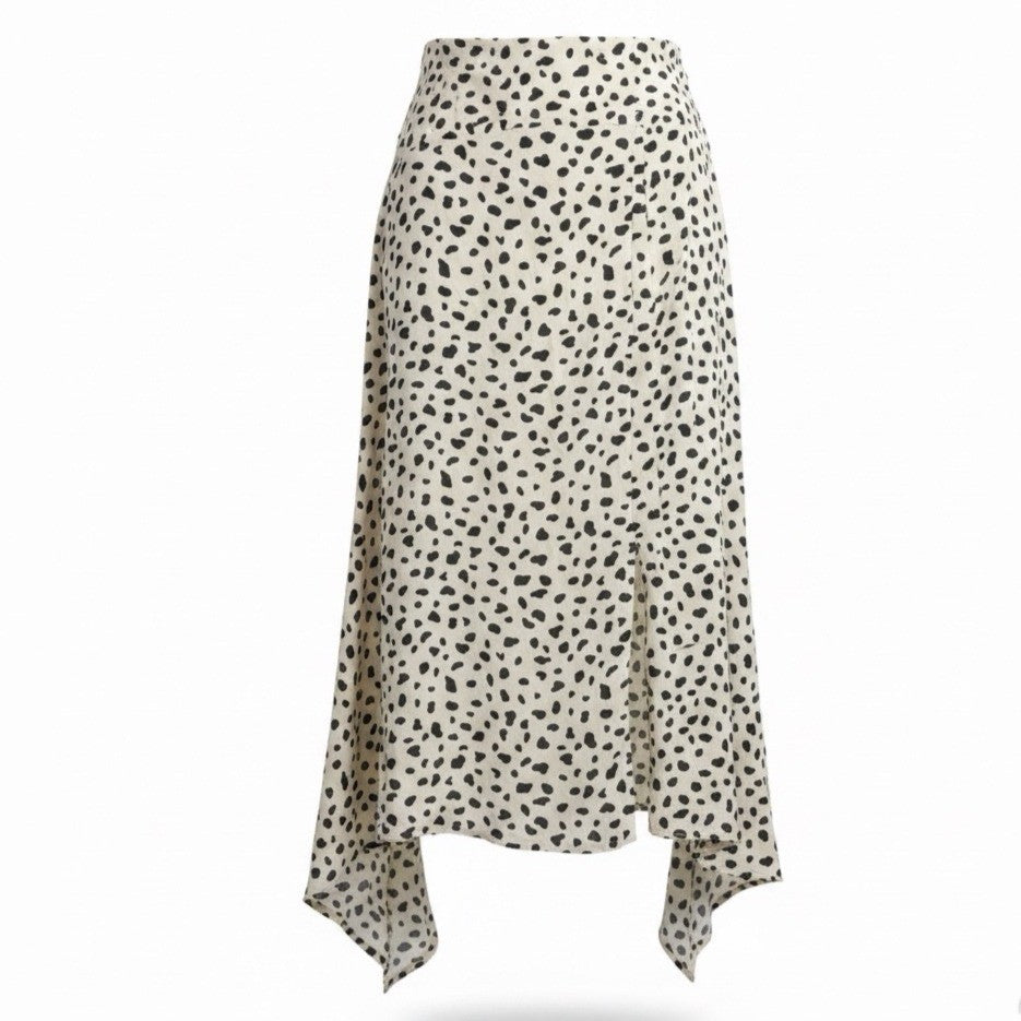 Olivia Grey Womens Black/Beige Animal Print Asymmetric Midi Skirt Sz L