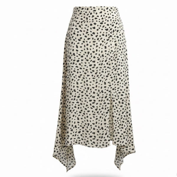 Olivia Grey Womens Black/Beige Animal Print Asymmetric Midi Skirt Sz L