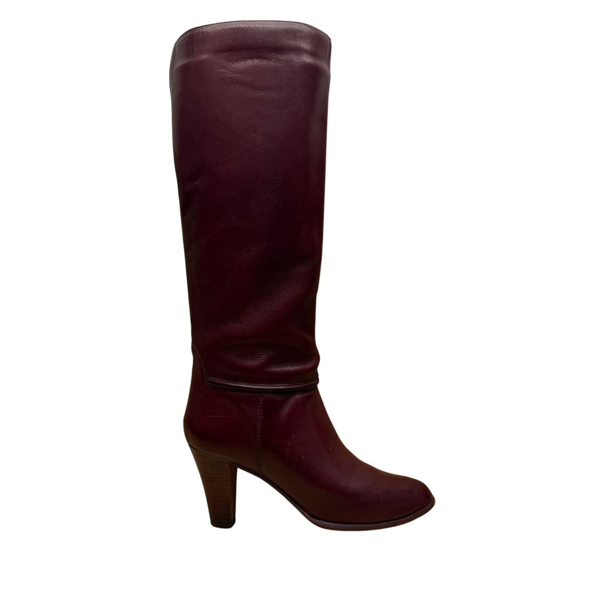 Vintage Made In Brazil Women's Burgundy Leather Knee-High Heeled Boots Size 7.5M