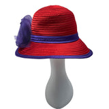 Red & Purple Womens Polyester Hat With Decorative Flower