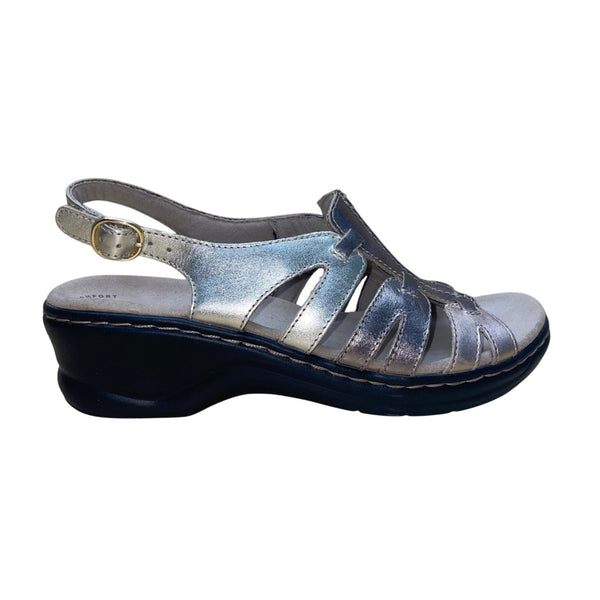 Clarks Women’s Metallic Silver Leather Lexi Marigold Q Sandals Size 7.5