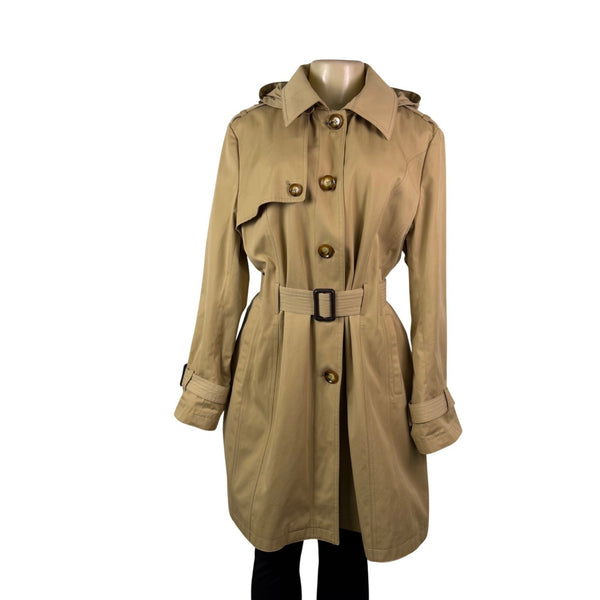 Michael Kors Womens Tan Cotton Blend Belted Trench Coat With Hood Size XL