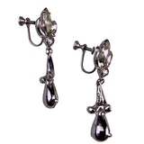 Ora Womens Silver Tone Rhinestone Dangle Clip-On Earrings Vintage Jewelry