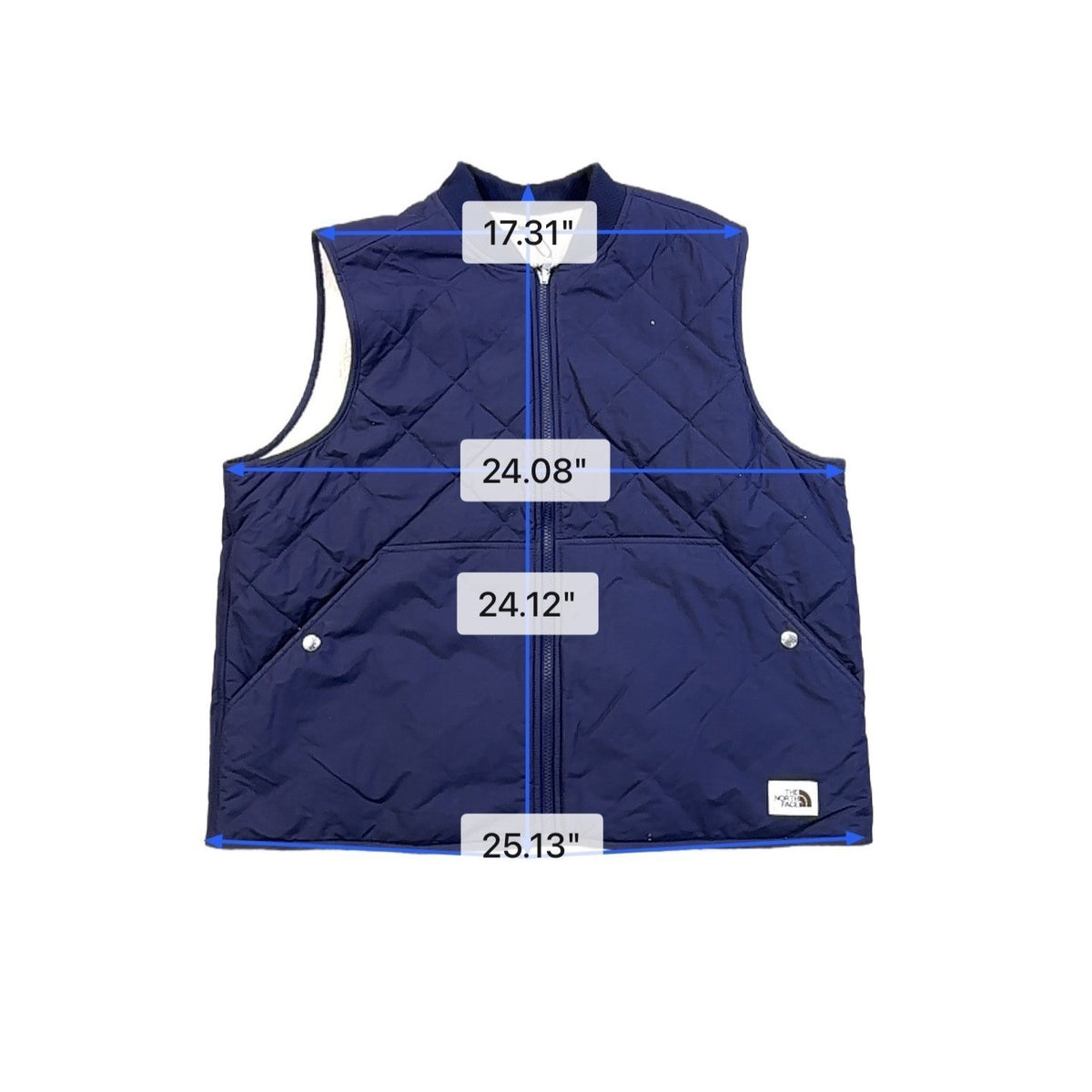 The North Face Mens Navy Quilted Vest With Full Zip Lightweight Jacket