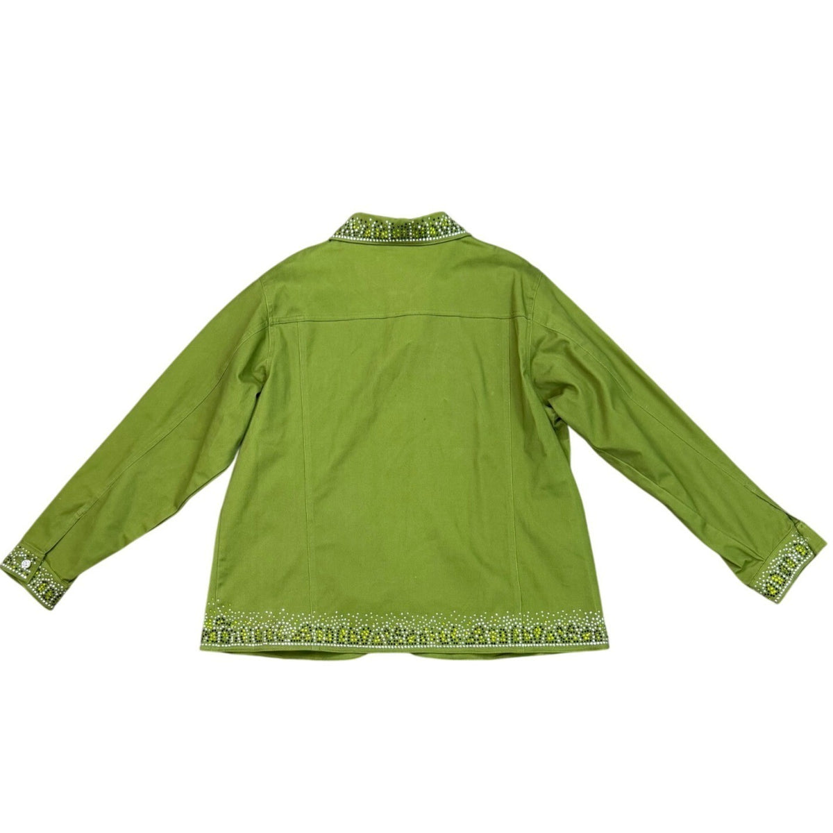 Quacker Factory Womens Green Embellished Button-Up Jacket Size XL