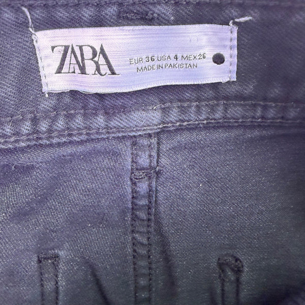 Zara Womens Black Wide Leg Frayed Hem Jeans Casual Style Size 4 