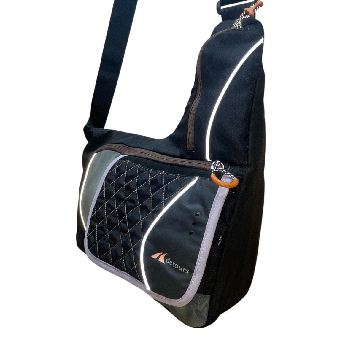 Detours Women’s Black & Gray Quilted Nylon Reflective Crossbody Messenger Bag
