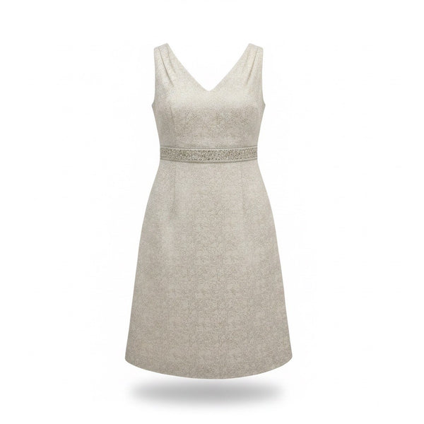 Tahari Womens Ivory Sleeveless Cocktail Dress With Embellished Waist Size 12