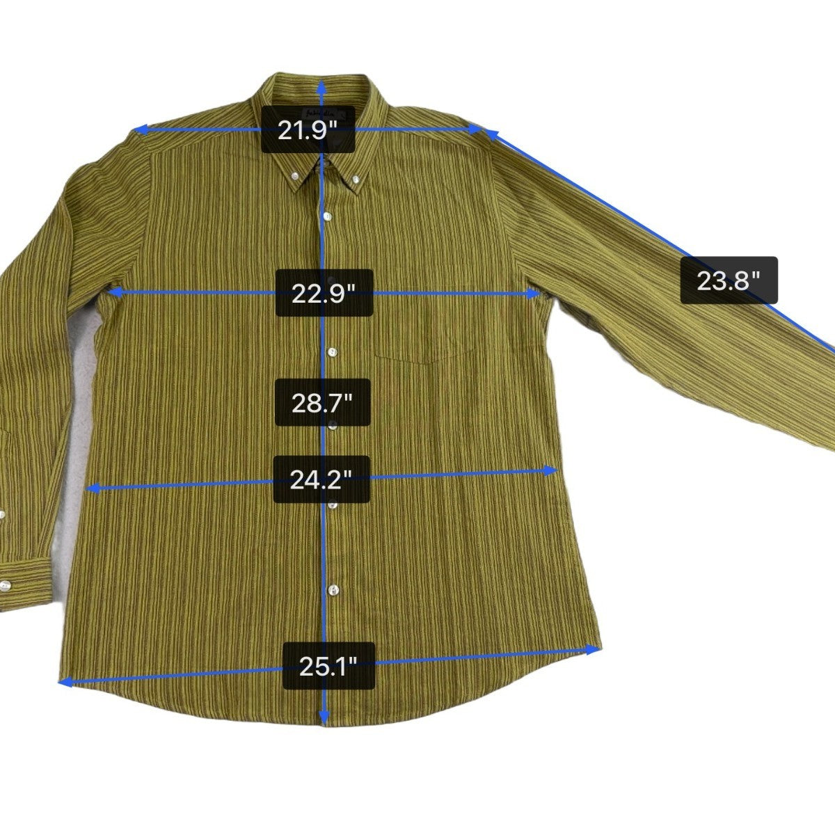 Fabindia Mens Green Striped Cotton Shirt Slim Fit Long Sleeve Size L - New