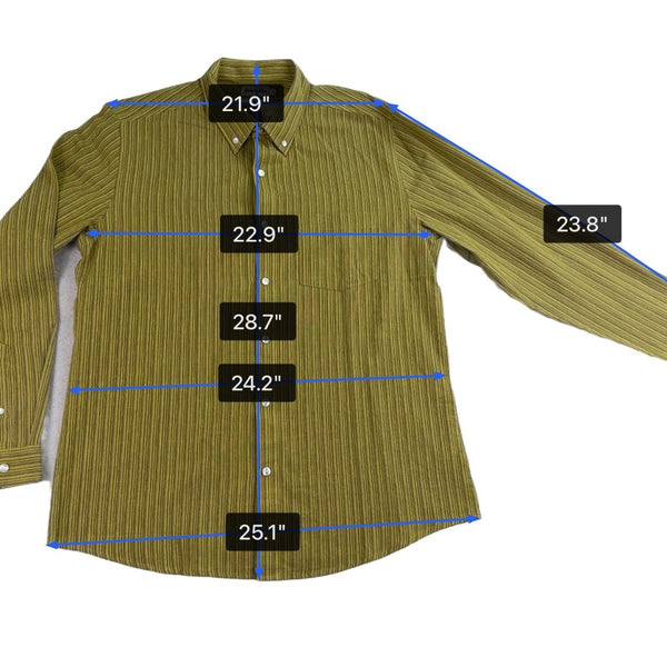 Fabindia Mens Green Striped Cotton Shirt Slim Fit Long Sleeve Size L - New