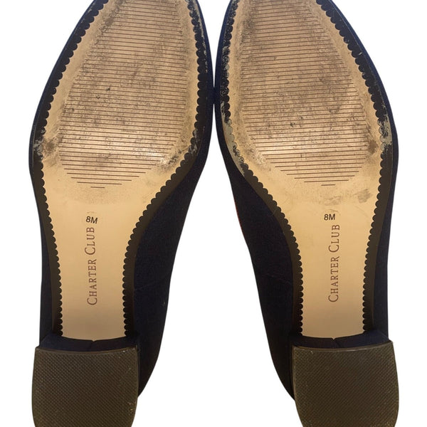 Charter Club Women’s Navy & Red Bow Detail Slip-On Block Heel Loafers Size 8M
