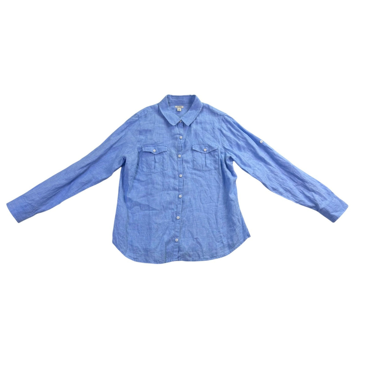 L.L.Bean Womens Blue Linen Button-Up Shirt Long Sleeve Casual Fit Size L