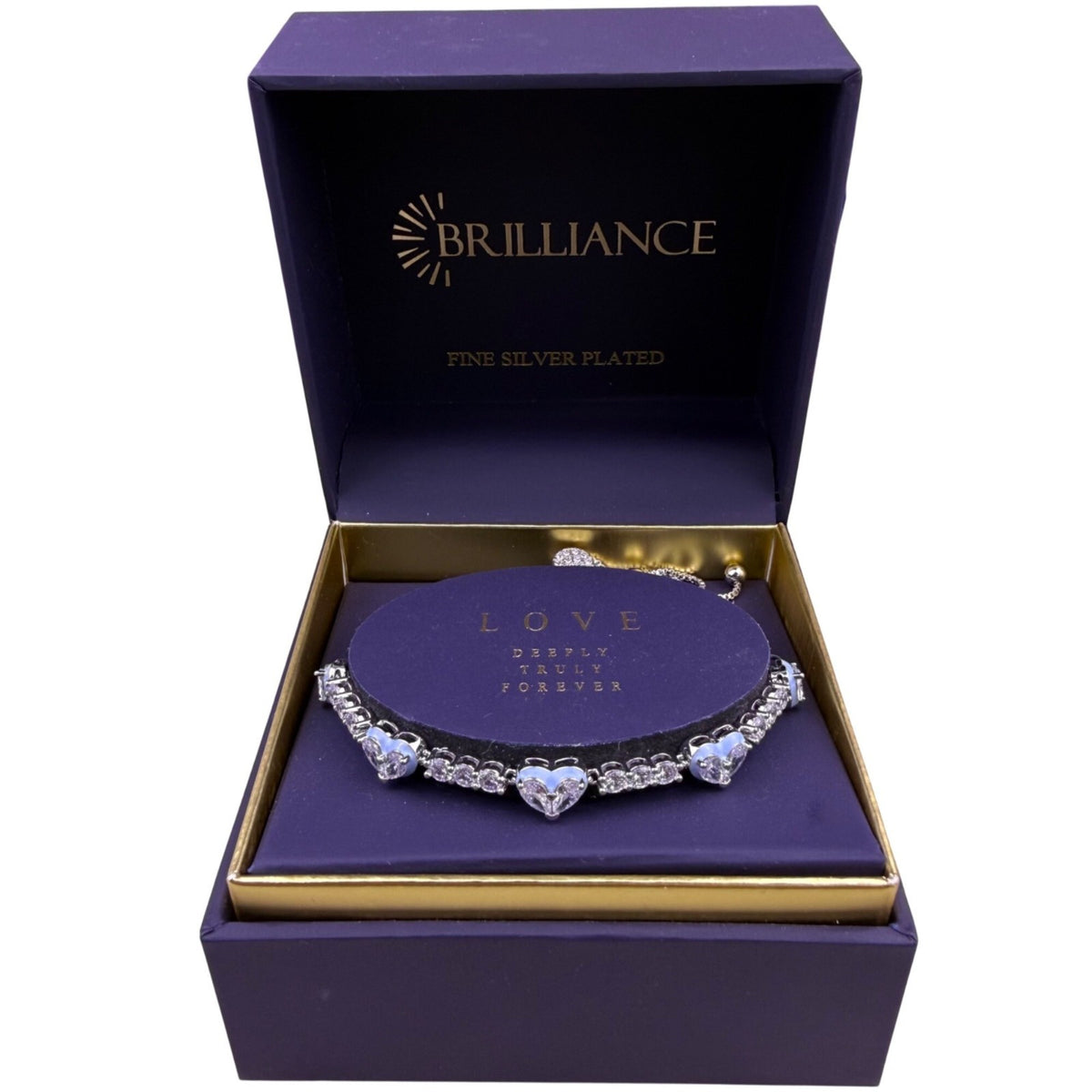 Brilliance Womens Silver Tone Heart Crystal Bracelet Adjustable Design