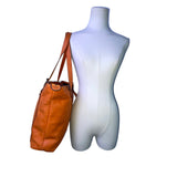 Women’s Orange Leather Adjustable Straps Zip Closure Inner Pockets Tote Bag