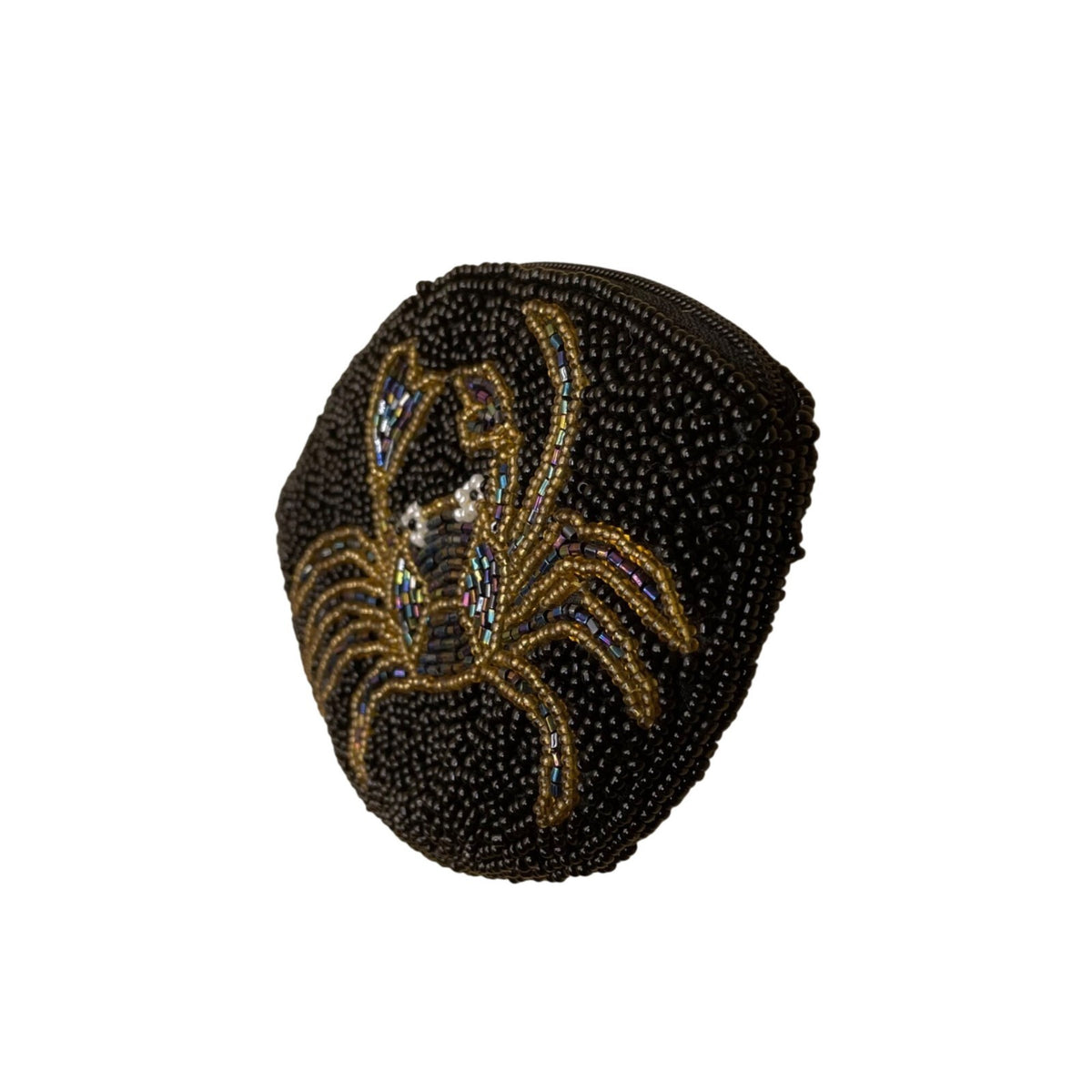 Handmade Women’s Metallic Black & Gold Beaded Crab Zipper Pouch