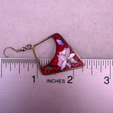 Vintage Alpaca Womens Red Floral Inlaid Dangle Earrings Mother Of Pearl