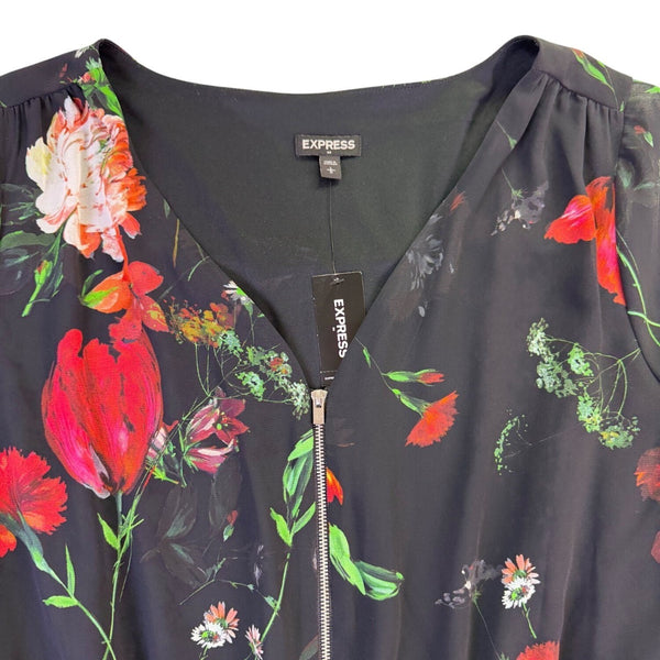 Express Womens Black Polyester Floral Long Sleeve Romper Machine Washable Size L