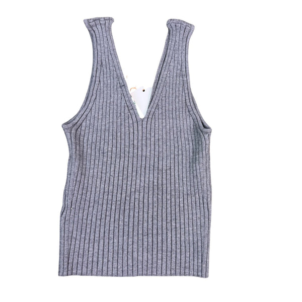 Quince Womens Gray Ribbed Lenzing EcoVero Sleeveless Tank Top Size S