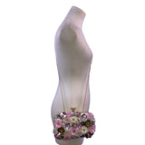 Women’s Pink Floral Embellishment With Chain Strap & Handle Clutch Purse