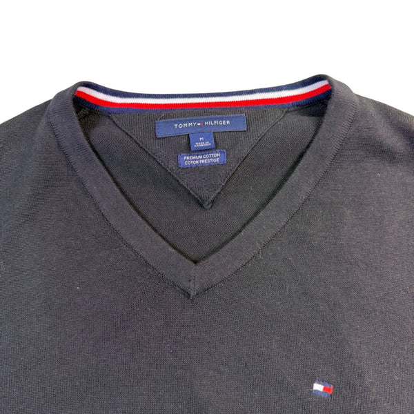 Tommy Hilfiger Mens Black V-Neck Premium Cotton Sweater  Casual Wear Size M
