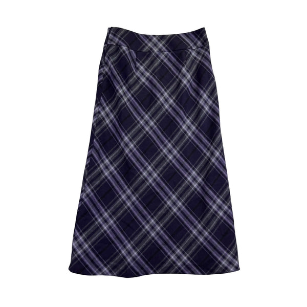 Talbots Womens Purple Plaid Wool-Blend Lined A-Line Midi Skirt Size 2P
