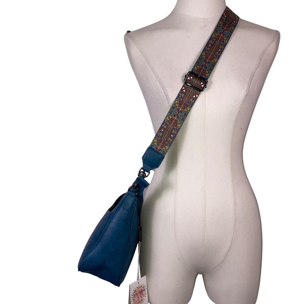 Aphison Women’s Blue Vegan Leather Adjustable Strap Zip Closure Shoulder Bag