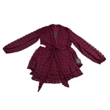 Lulus Womens Burgundy Tie-Front Long Sleeve Dress Ruffle Hem Polka Dot Sz XL