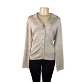 Jones New York Women Beige Silk Blend Button-Front Cardigan Sweater Size L