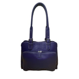 Levenger Women’s Purple Leather Double Strap Buckle Detail Zip Pocket Tote Bag