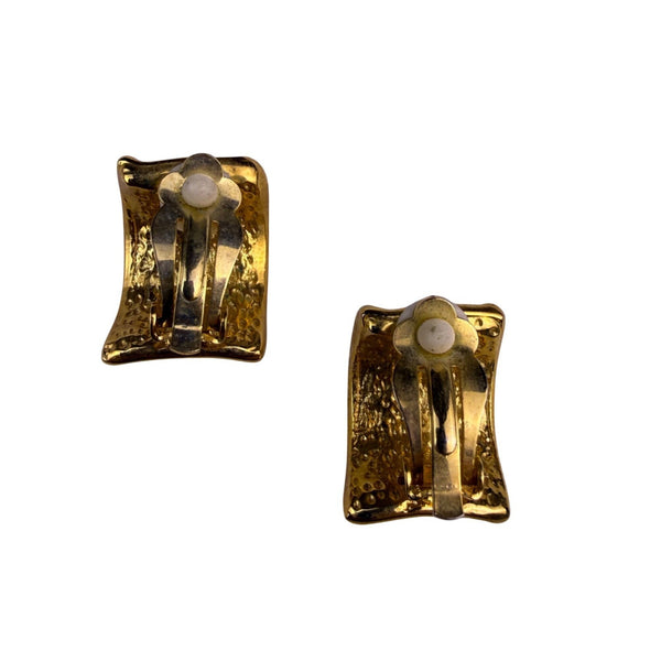 Vintage Unknown Womens Gold Tone Black Enamel Clip-On Earrings