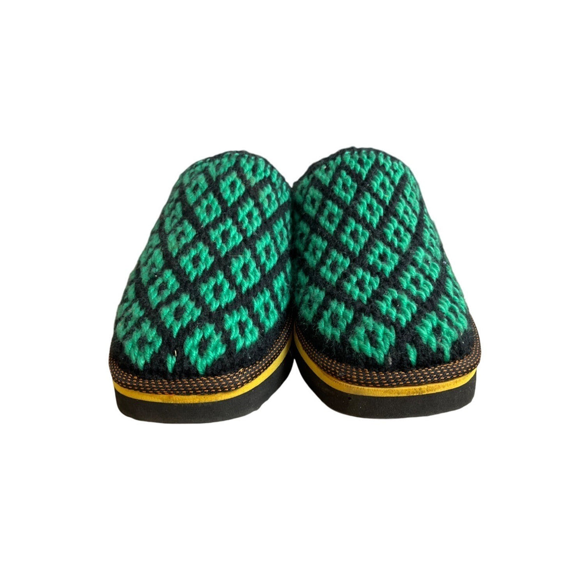 Women's Green & Black Wooven Quilted Pattern Slippers Sandals Size 9.5/10