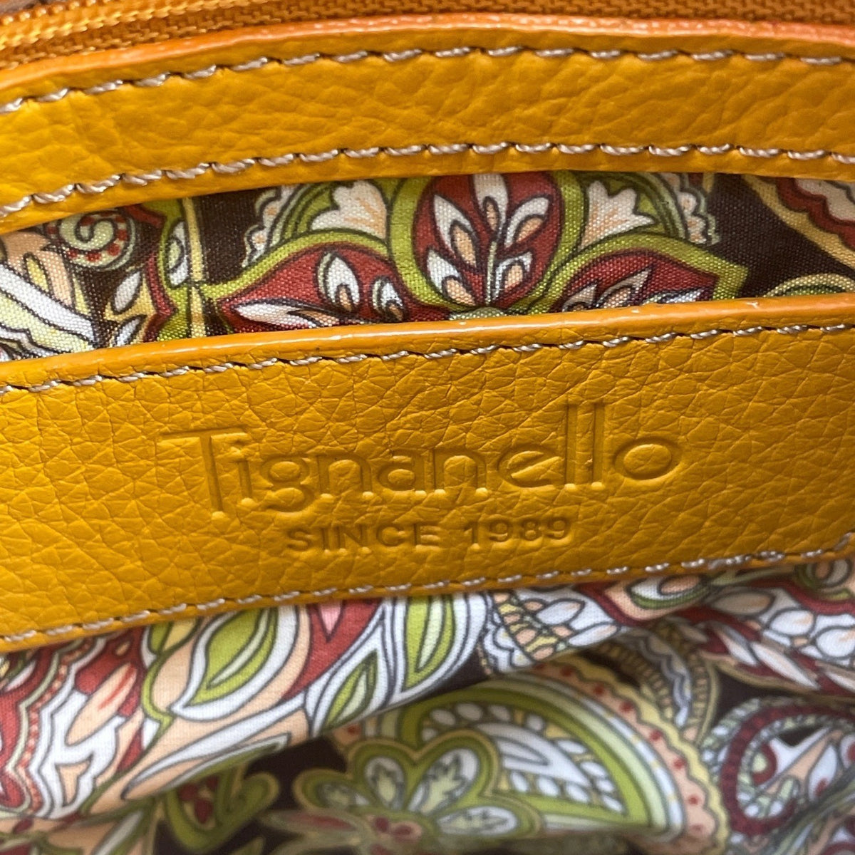 Tignanello Women’s Yellow Leather With Front Zip Pocket Crossbody Bag