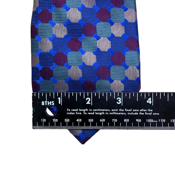 Xmi Men’s Blue Multicolor All Silk Geometric Pattern Tie Handmade Italy Imported