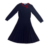 Draper James Womens Navy Pleated Dress With Red Trim Bow Accent Size M