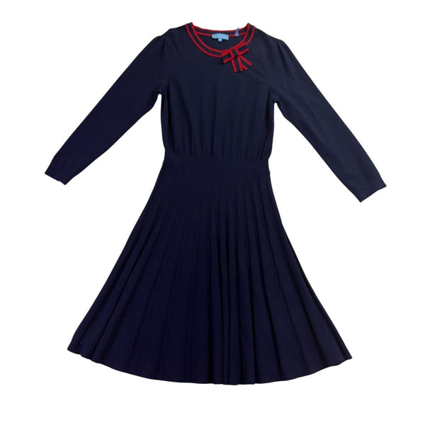 Draper James Womens Navy Pleated Dress With Red Trim Bow Accent Size M