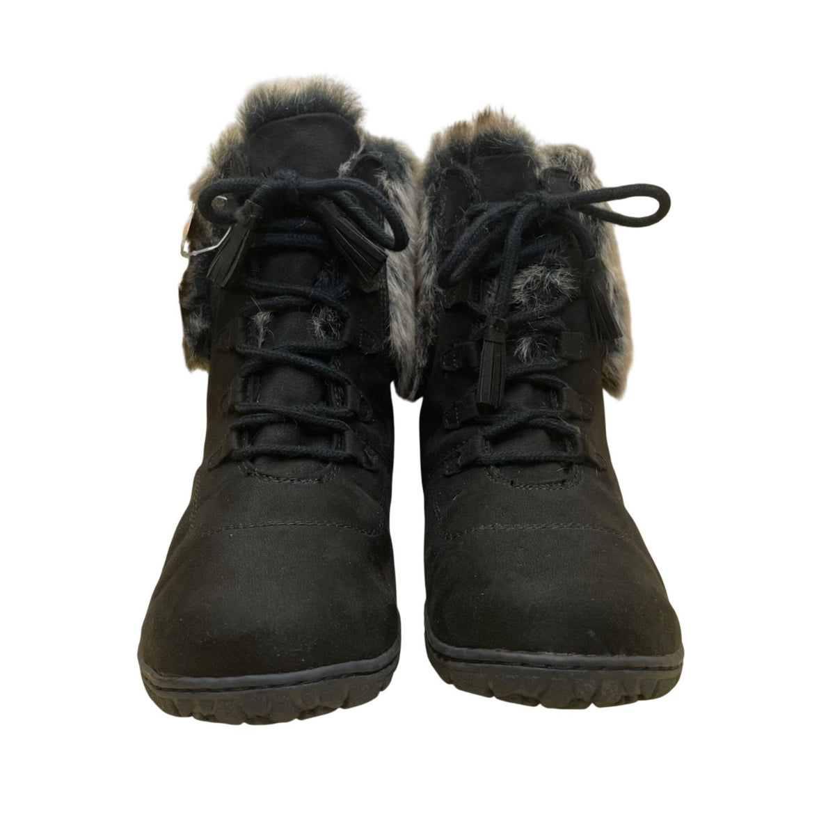Cuddl Duds Women’s Black Faux Fur-Lined Lace-Up Bee Ankle Boots Size 7W