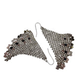 Silver Tone Handmade Dangling Beaded Earrings For Women Triangle Design Rhinesto