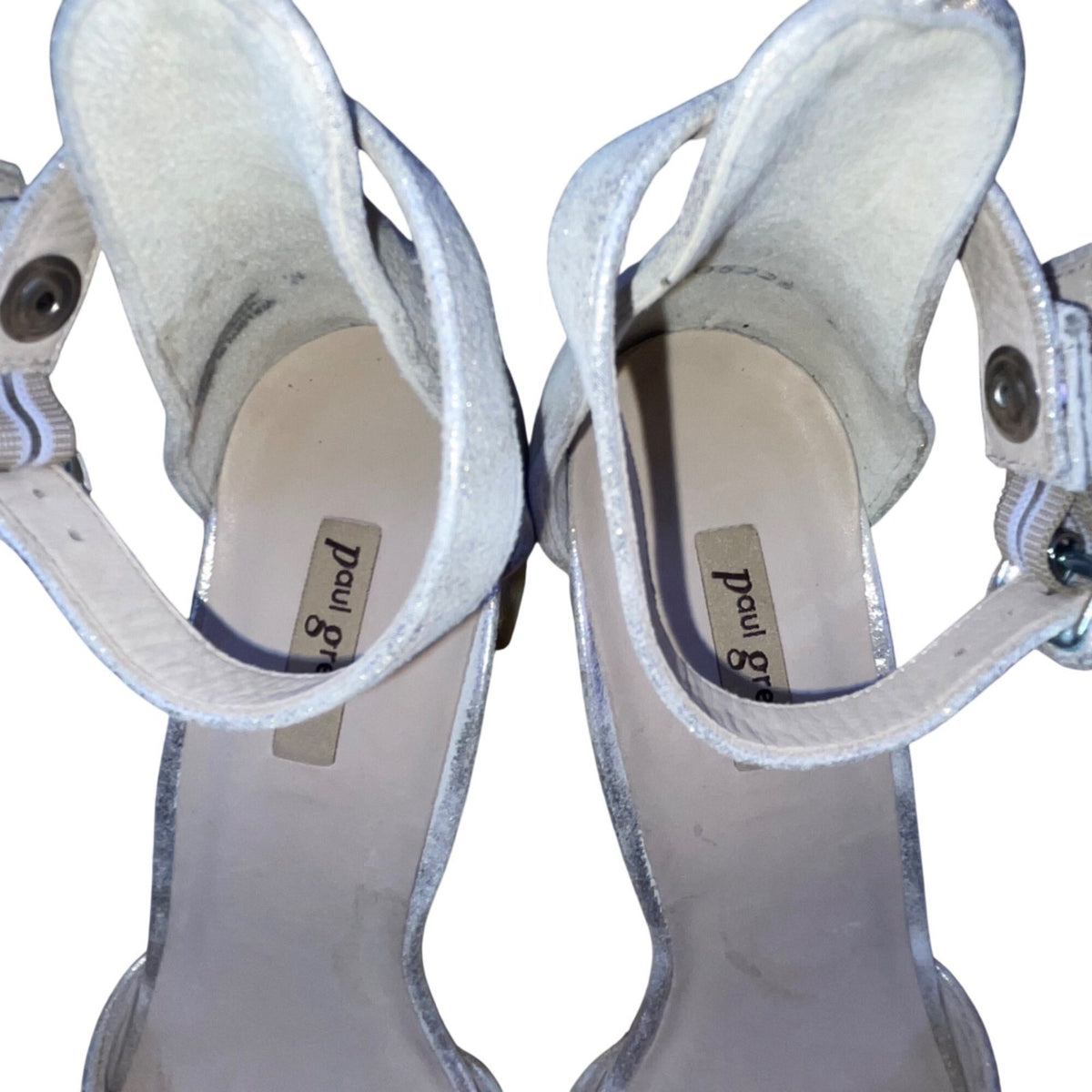 Paul Green Women’s Silver Leather PFI Ankle Strap Block Heel Sandals Size 3