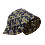Korloff Mens Navy & Gold Silk Necktie Patterned Made In France Stylish Accessory